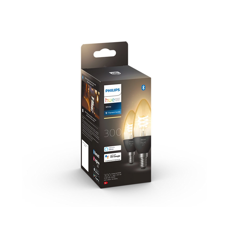 SET 2x bombilla LED regulable Philips Hue WHITE FILAMENT E14/4,5W/230V 2100K