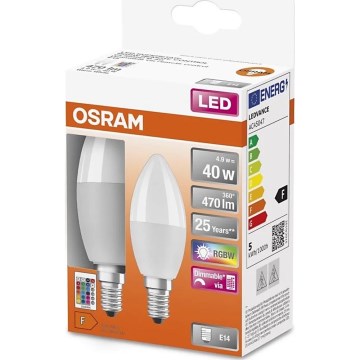 SET 2x Bombilla LED RGBW regulable B38 E14/4,9W/230V 2700K + control remoto - Osram