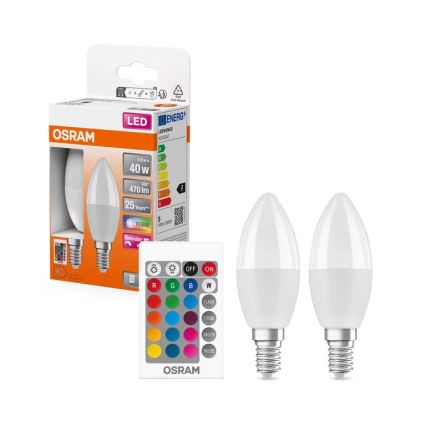 SET 2x Bombilla LED RGBW regulable B38 E14/4,9W/230V 2700K + control remoto - Osram