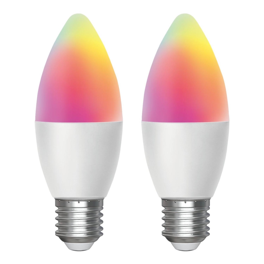 SET 2x Bombilla LED RGBW regulable MESH Inteligente C37 E27/6,5W/230V 2700-6500K + control remoto - Aigostar