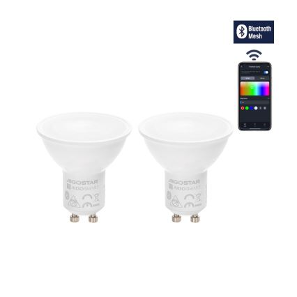 SET 2x Bombilla LED RGBW regulable MESH Inteligente GU10/6,5W/230V 2700-6500K - Aigostar
