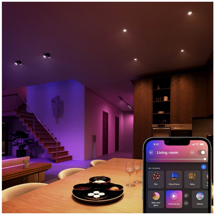 SET 2x Bombilla LED RGBW regulable Philips Hue White And Color Ambiance GU5,3/MR16/6,3W/12V 2000-6500K