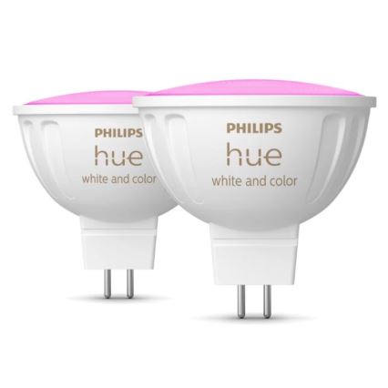 SET 2x Bombilla LED RGBW regulable Philips Hue White And Color Ambiance GU5,3/MR16/6,3W/12V 2000-6500K