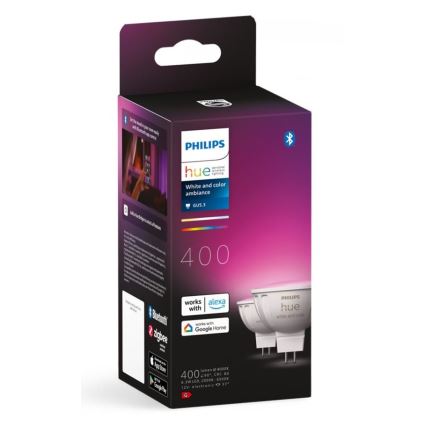 SET 2x Bombilla LED RGBW regulable Philips Hue White And Color Ambiance GU5,3/MR16/6,3W/12V 2000-6500K