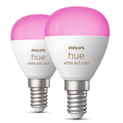 SET 2x Bombilla LED RGBW regulable Philips Hue White And Color Ambiance P45 E14/5,1W/230V 2000-6500K