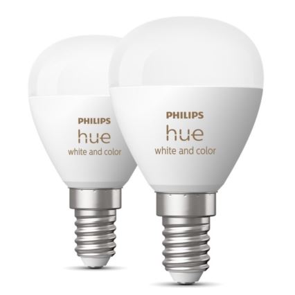 SET 2x Bombilla LED RGBW regulable Philips Hue White And Color Ambiance P45 E14/5,1W/230V 2000-6500K