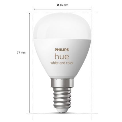 SET 2x Bombilla LED RGBW regulable Philips Hue White And Color Ambiance P45 E14/5,1W/230V 2000-6500K