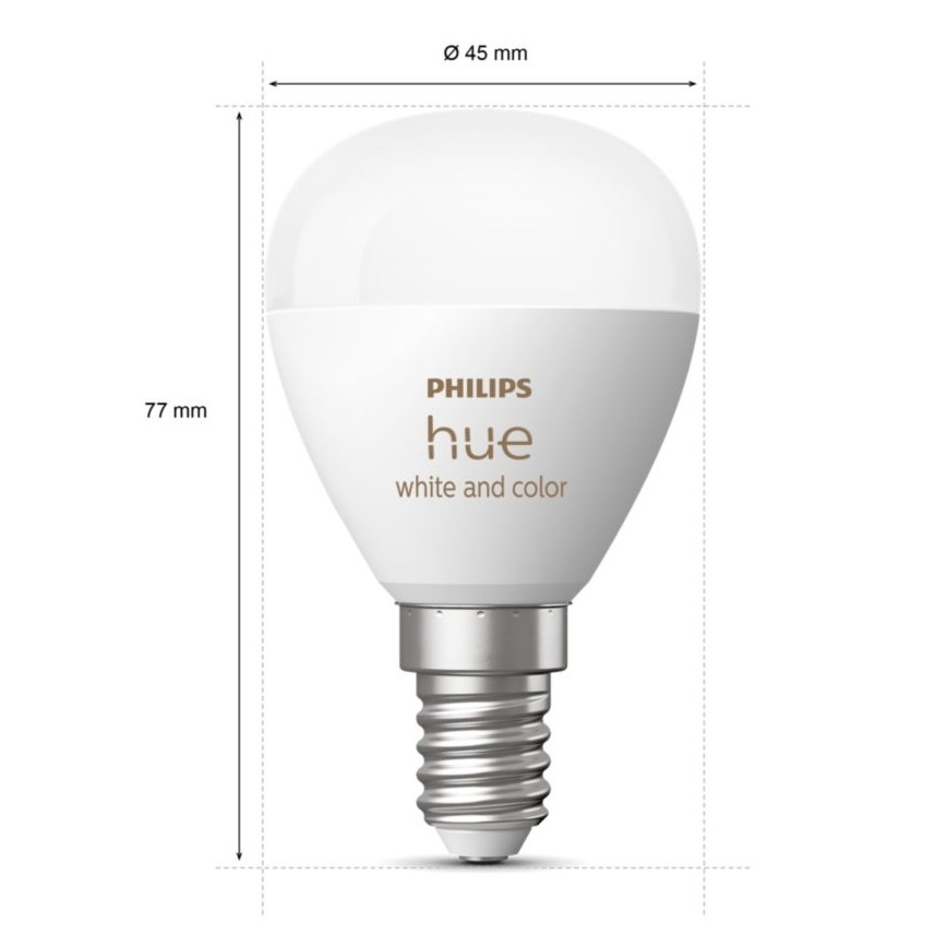 SET 2x Bombilla LED RGBW regulable Philips Hue White And Color Ambiance P45 E14/5,1W/230V 2000-6500K