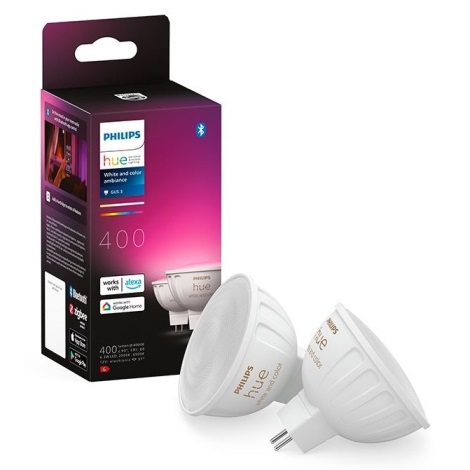 SET 2x Bombilla LED RGBW regulable Philips Hue White And Color Ambiance GU5,3/MR16/6,3W/12V 2000-6500K