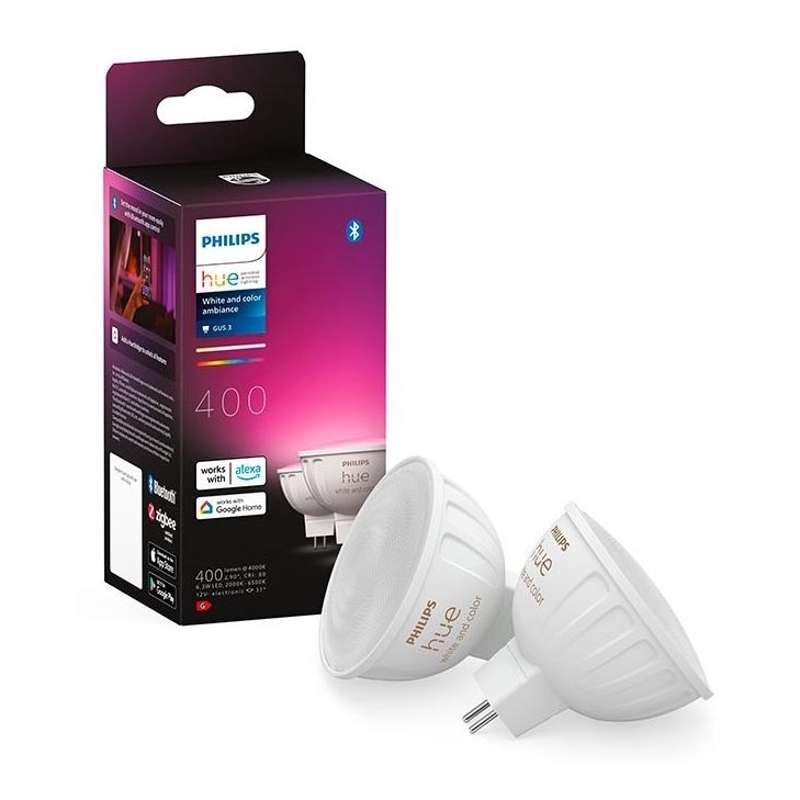 SET 2x Bombilla LED RGBW regulable Philips Hue White And Color Ambiance GU5,3/MR16/6,3W/12V 2000-6500K