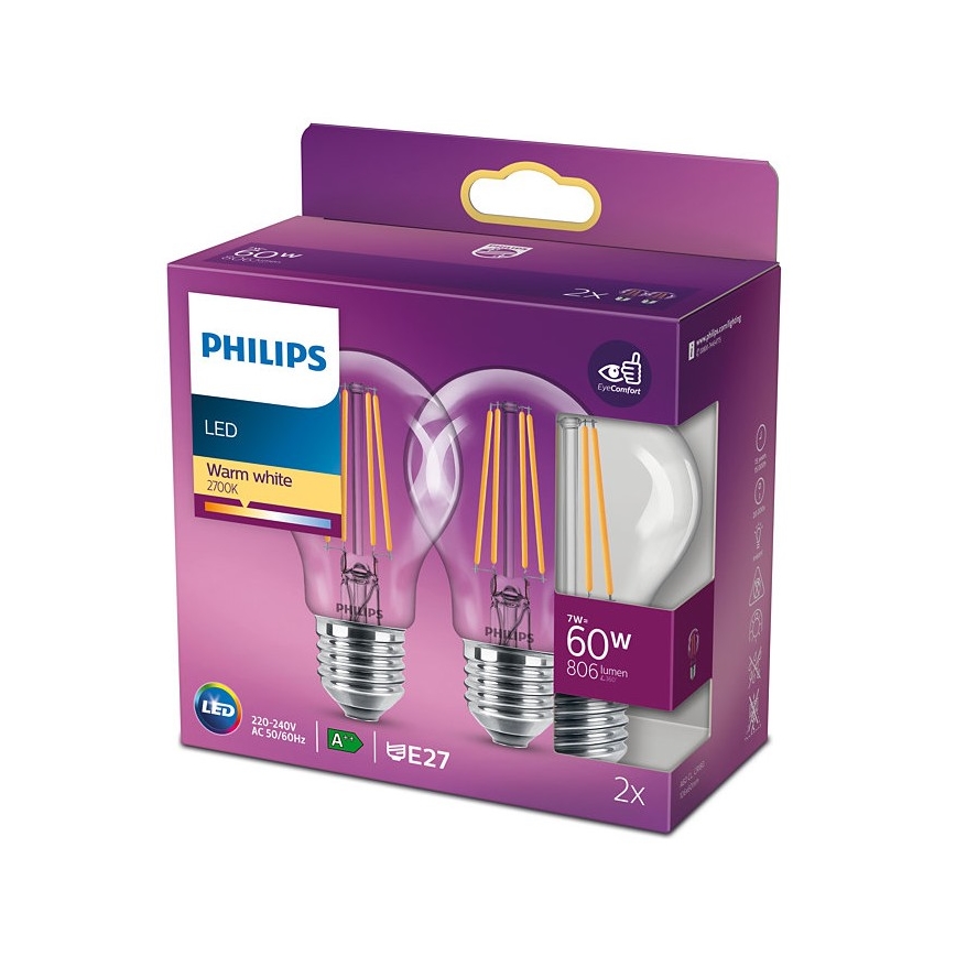 SET 2x Bombilla LED VINTAGE Philips E27/7W/230V 2700K
