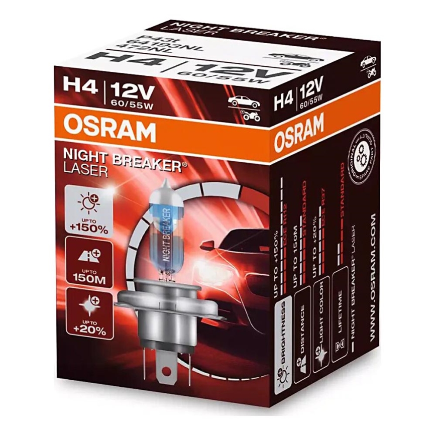 SET 2x Bombilla NIGHT BREAKER H4 P43t/60/55W/12V 3900K - Osram