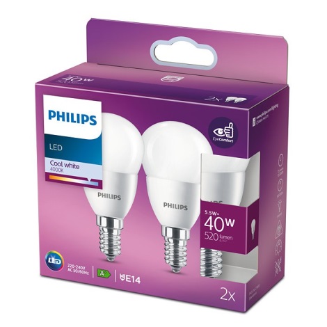 SET 2X bombillas LED Philips P45 E14/5,5W/230V 4000K