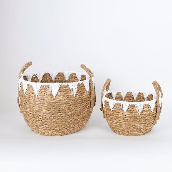 SET 2x Cesta de paja beige/blanco 32x16,5x18/24x23,5x26 cm