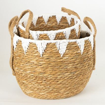 SET 2x Cesta de paja beige/blanco 32x16,5x18/24x23,5x26 cm