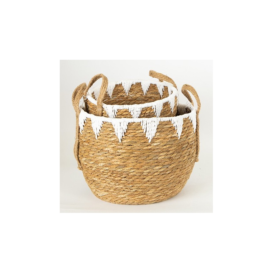 SET 2x Cesta de paja beige/blanco 32x16,5x18/24x23,5x26 cm
