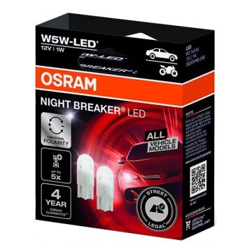 SET 2x LED Bombilla NIGHT BREAKER W2.1x9.5d/1W/12V 5700K - Osram