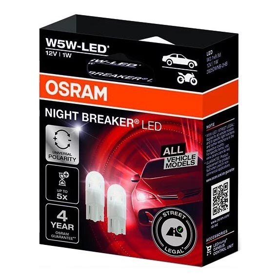 SET 2x LED Bombilla NIGHT BREAKER W2.1x9.5d/1W/12V 5700K - Osram