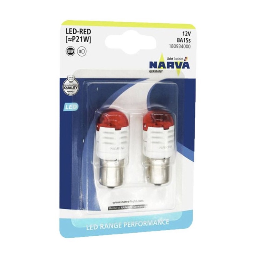SET 2x LED Bombilla P21W BA15s/1,75W/12V rojo - Narva 18093RPNVAB2