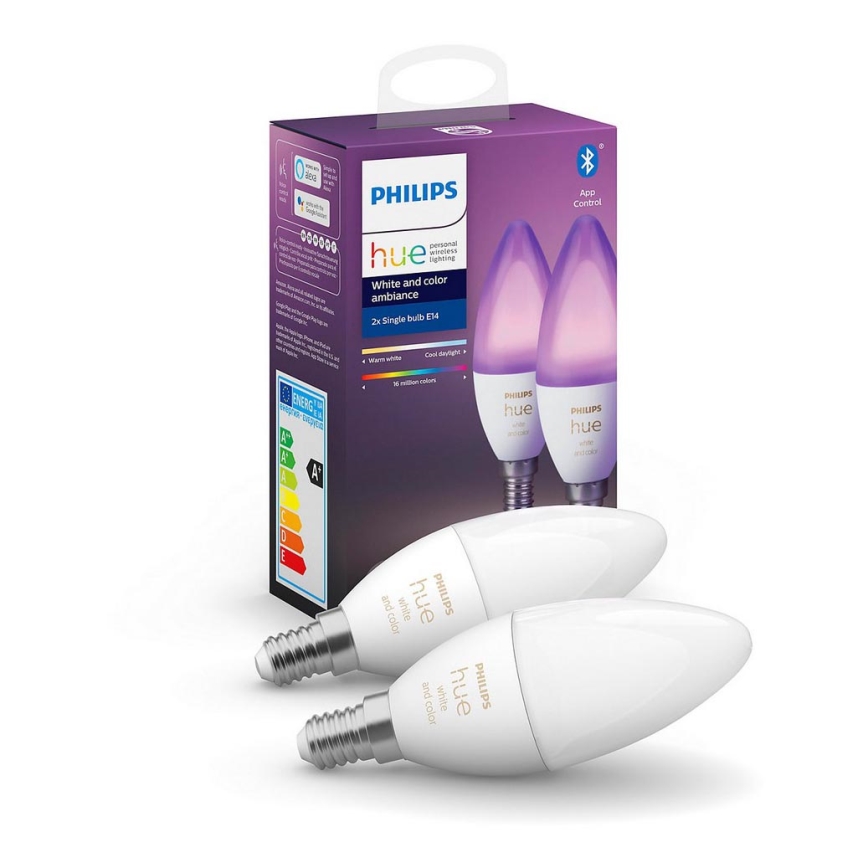 SET 2x LED Bombilla regulable Philips Hue WHITE AND COLOR AMBIANCE B39 E14/5,3W/230V 2200K - 6500K