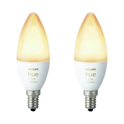 SET 2x LED Bombilla regulable Philips Hue WHITE AMBIANCE B39 E14/4W/230V 2200K - 6500K