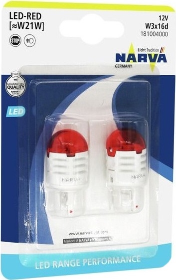 SET 2x LED Bombilla W21W W3x16d/1,75W/12V rojo - Narva 18100RPNVAB2