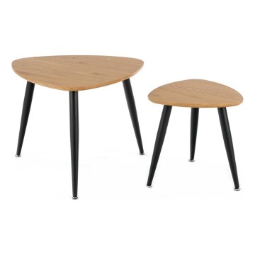 SET 2x Mesa auxiliar NICEA diá. 40/60 cm dorado roble/negro