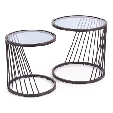 SET 2x Mesa de centro ANTILLA diá. 42/50 cm negro/Ahumado