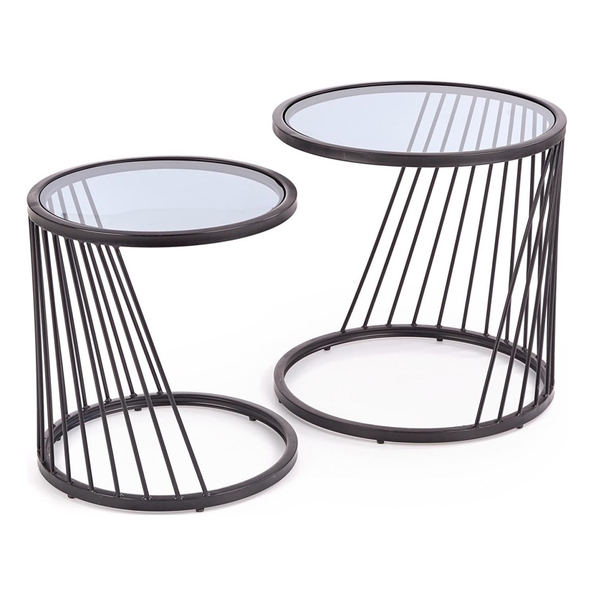 SET 2x Mesa de centro ANTILLA diá. 42/50 cm negro/Ahumado