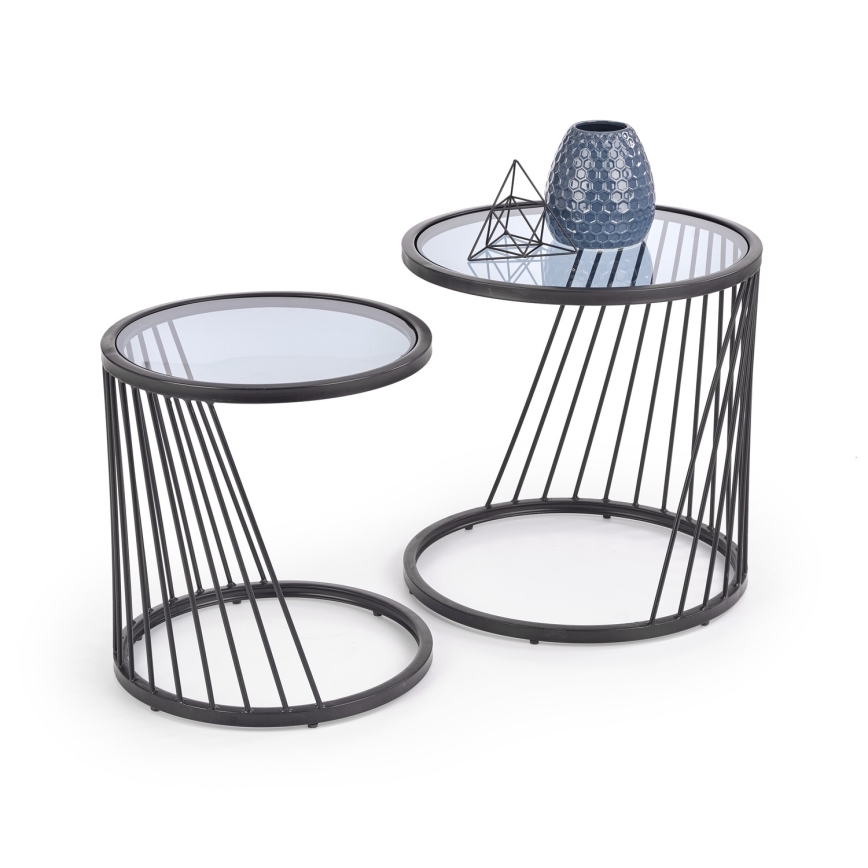 SET 2x Mesa de centro ANTILLA diá. 42/50 cm negro/Ahumado