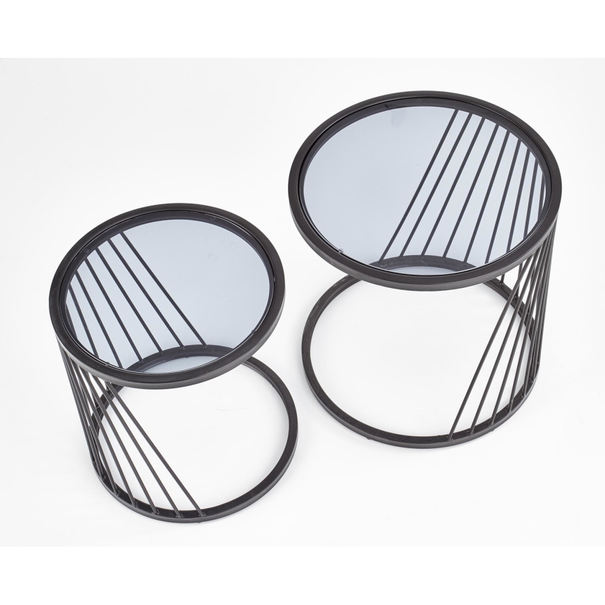 SET 2x Mesa de centro ANTILLA diá. 42/50 cm negro/Ahumado