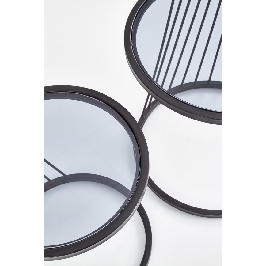 SET 2x Mesa de centro ANTILLA diá. 42/50 cm negro/Ahumado