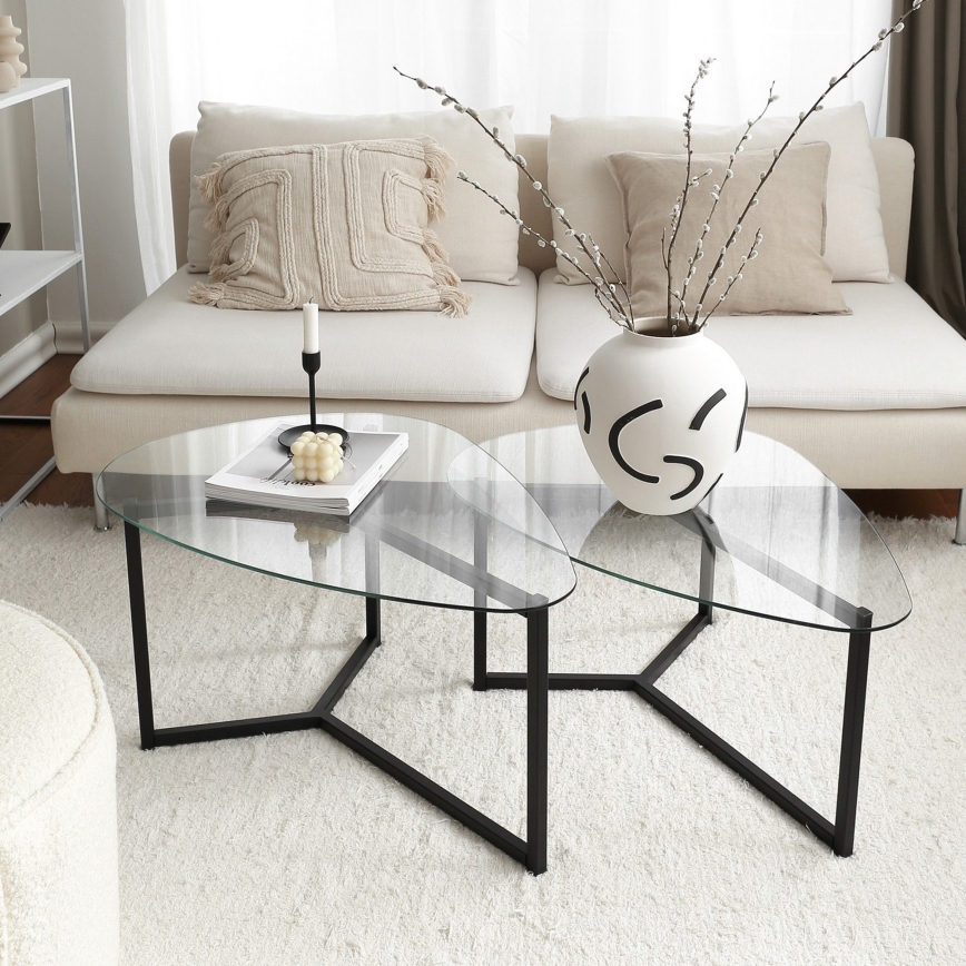 SET 2x Mesa de centro BELLISIMO negro/transparente