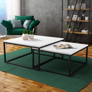 SET 2x Mesa de centro DUAL blanco/negro