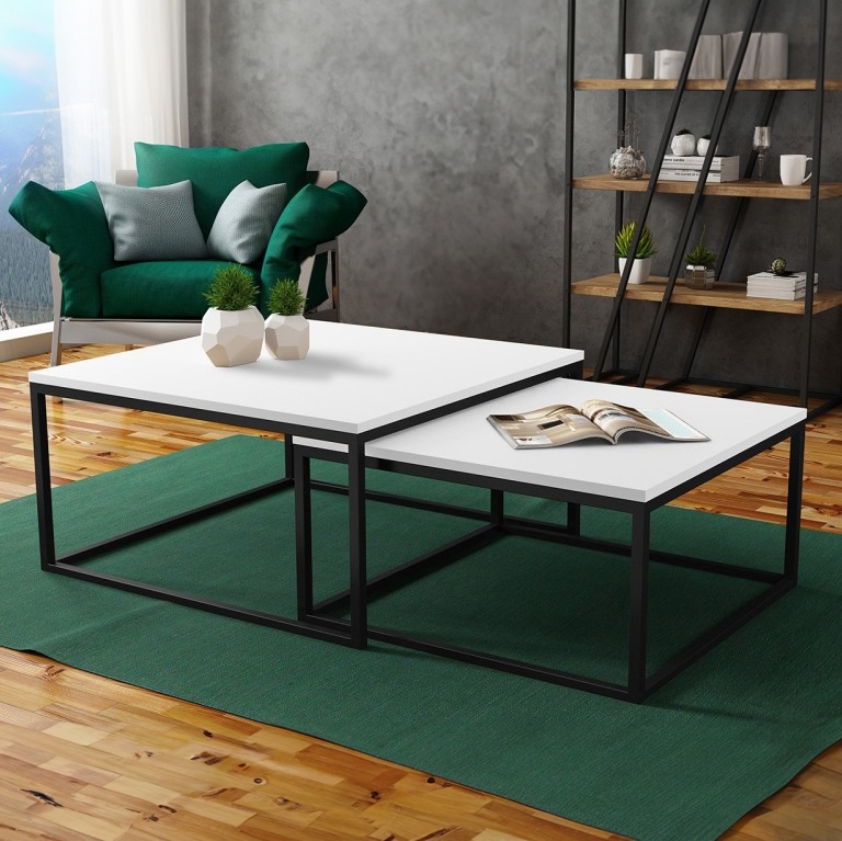 SET 2x Mesa de centro DUAL blanco/negro