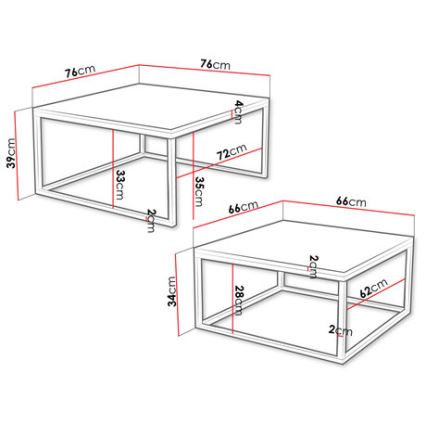 SET 2x Mesa de centro DUAL blanco/negro
