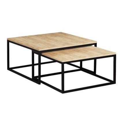 SET 2x Mesa de centro DUAL dorado roble/negro