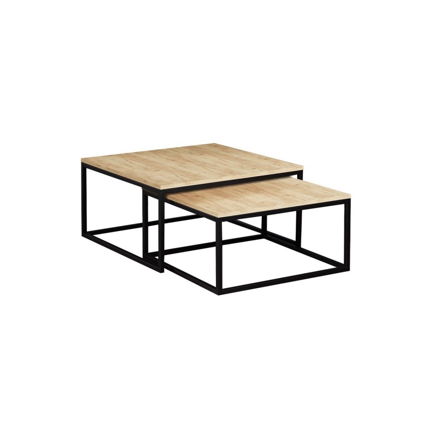 SET 2x Mesa de centro DUAL dorado roble/negro
