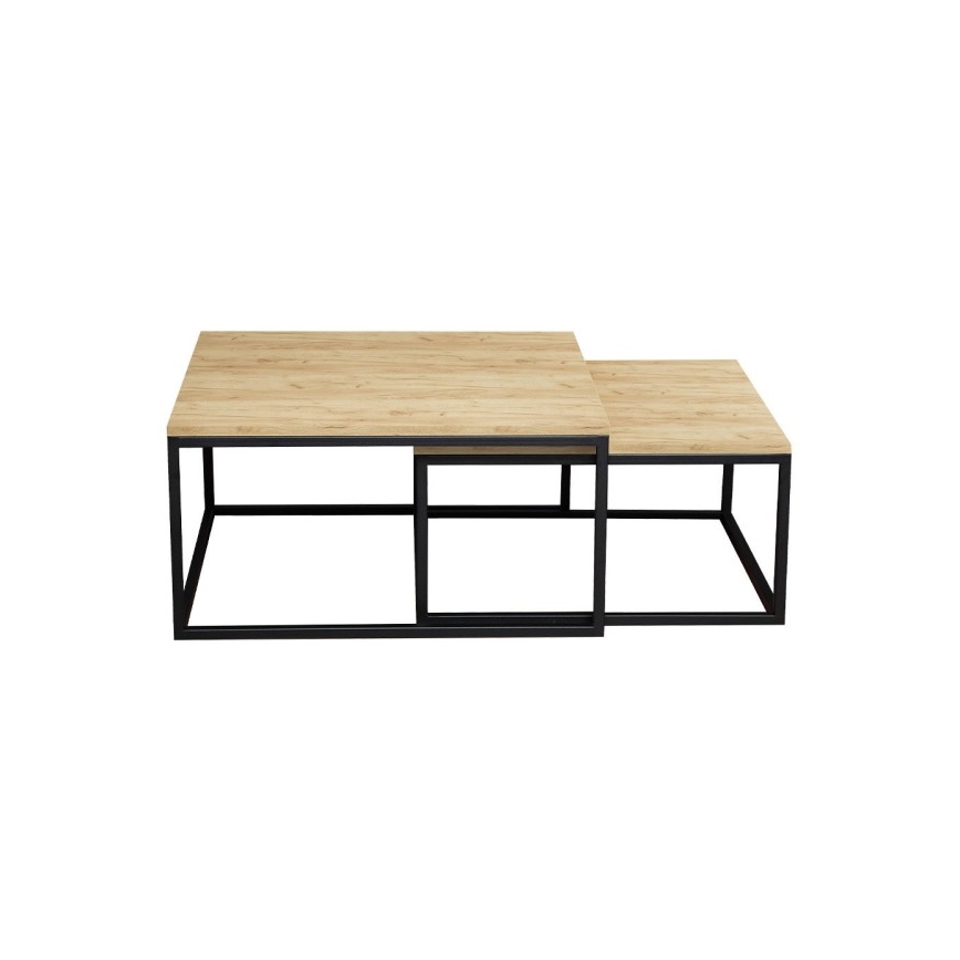 SET 2x Mesa de centro DUAL dorado roble/negro
