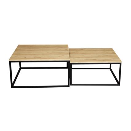 SET 2x Mesa de centro DUAL dorado roble/negro
