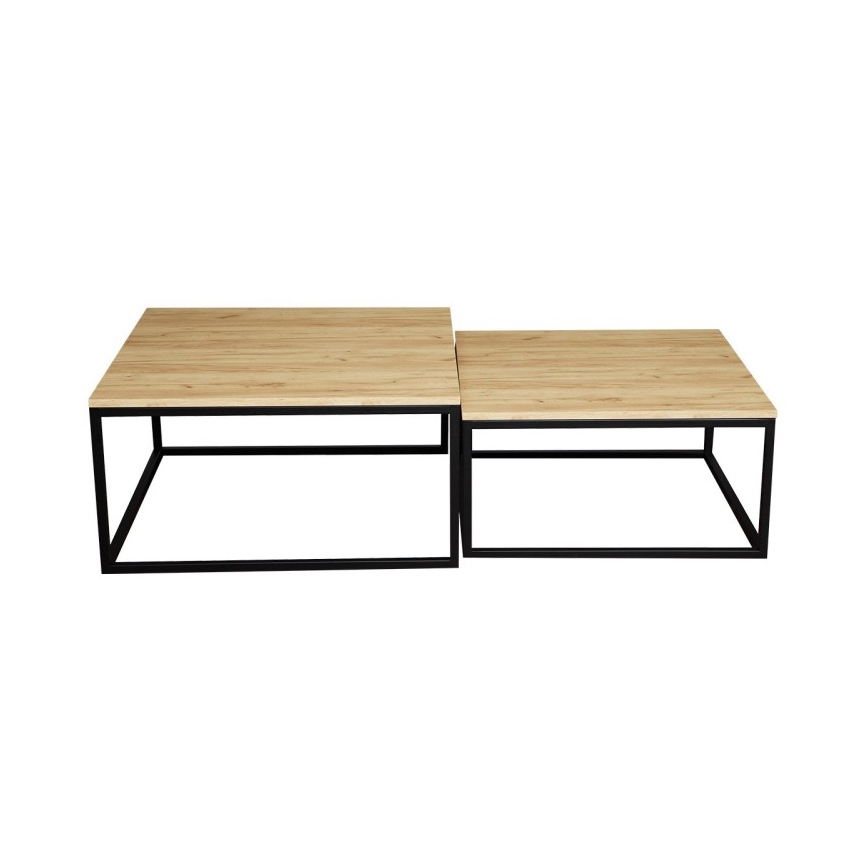 SET 2x Mesa de centro DUAL dorado roble/negro