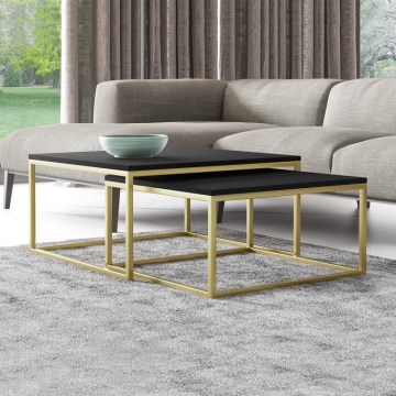 SET 2x Mesa de centro DUAL negro/dorado