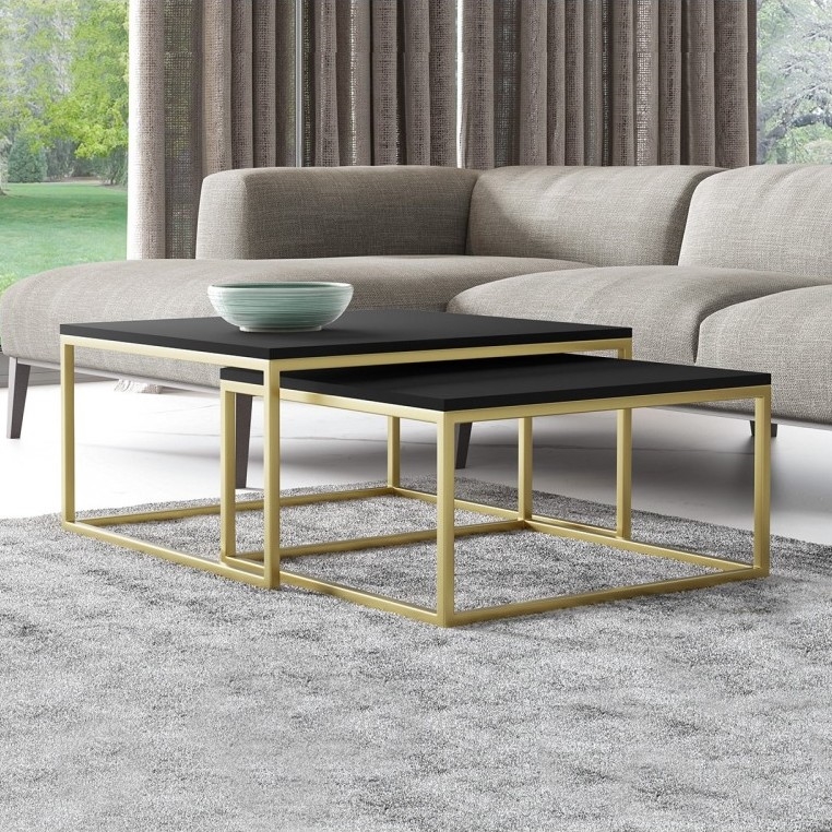 SET 2x Mesa de centro DUAL negro/dorado