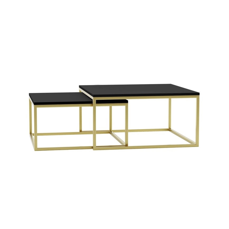 SET 2x Mesa de centro DUAL negro/dorado
