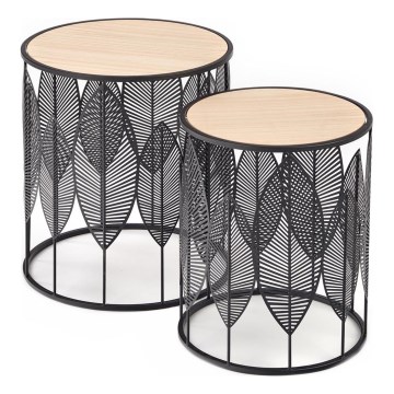 SET 2x Mesa de centro FOLLA diá. 33/40 cm negro