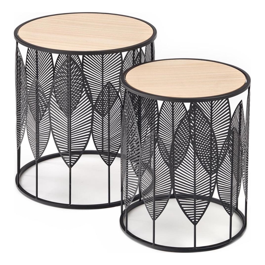 SET 2x Mesa de centro FOLLA diá. 33/40 cm negro