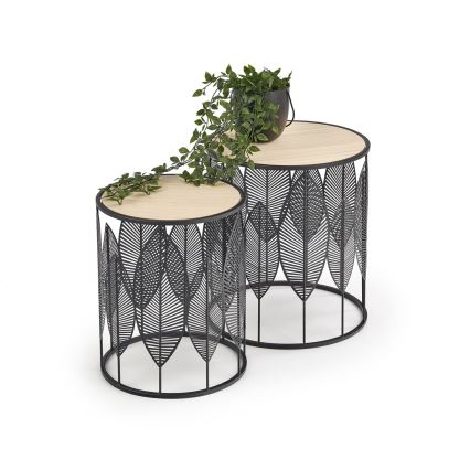 SET 2x Mesa de centro FOLLA diá. 33/40 cm negro