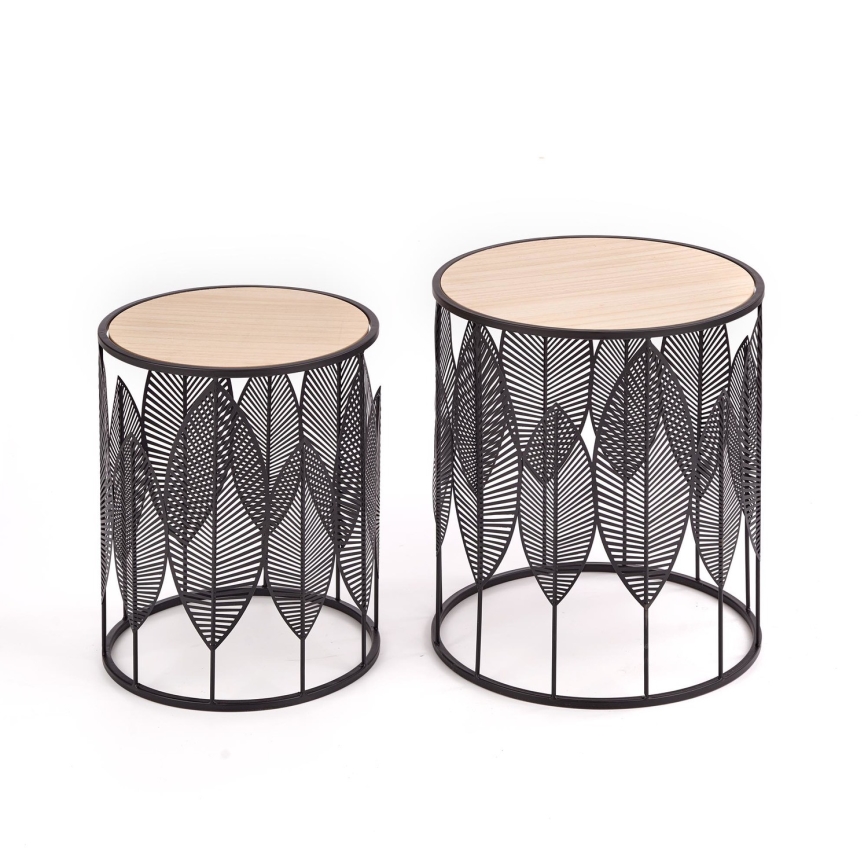 SET 2x Mesa de centro FOLLA diá. 33/40 cm negro