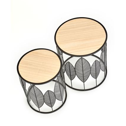 SET 2x Mesa de centro FOLLA diá. 33/40 cm negro