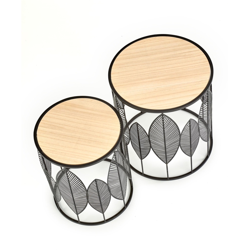 SET 2x Mesa de centro FOLLA diá. 33/40 cm negro